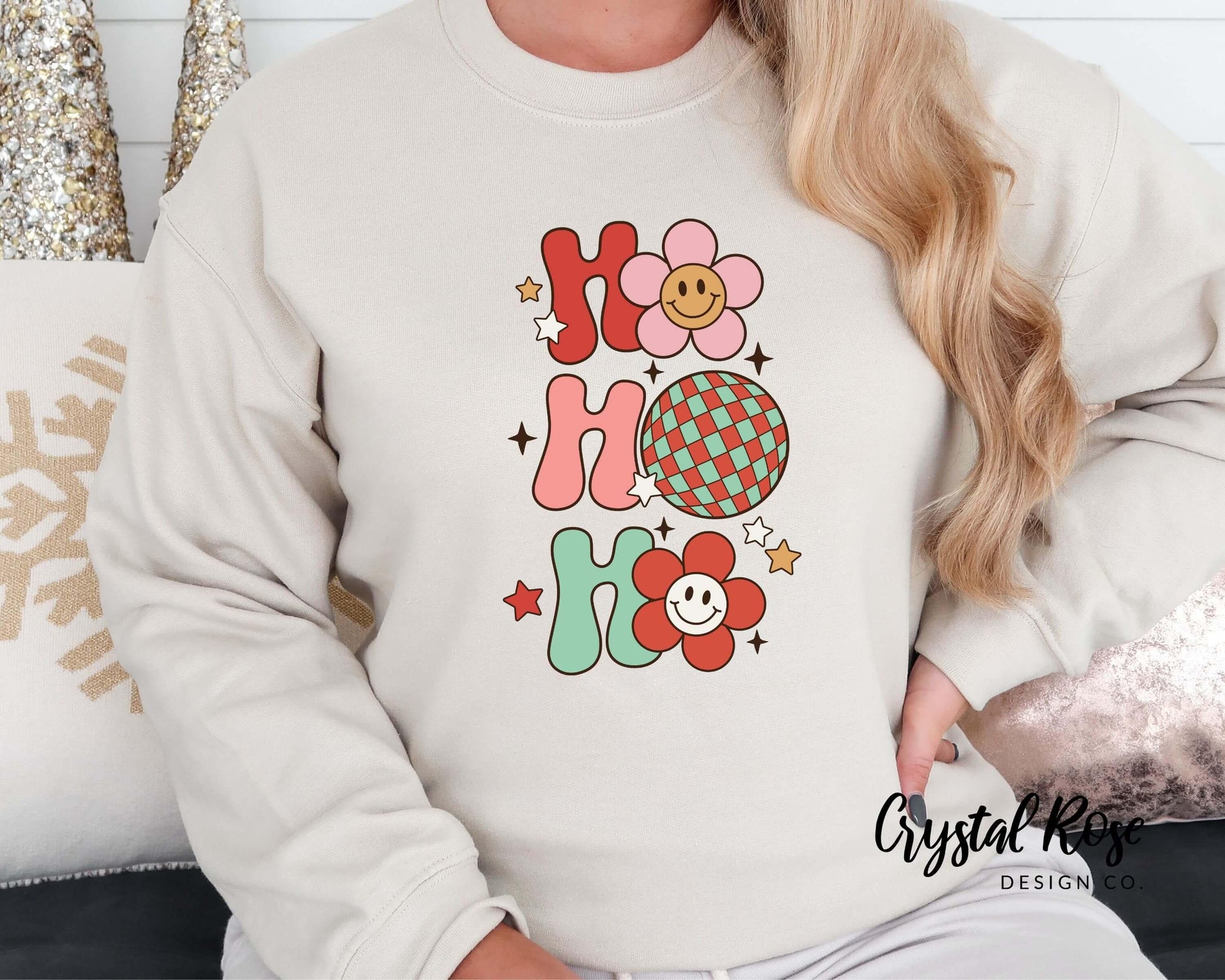 Retro Ho Ho Ho Christmas Crewneck Sweater - Crystal Rose Design Co.