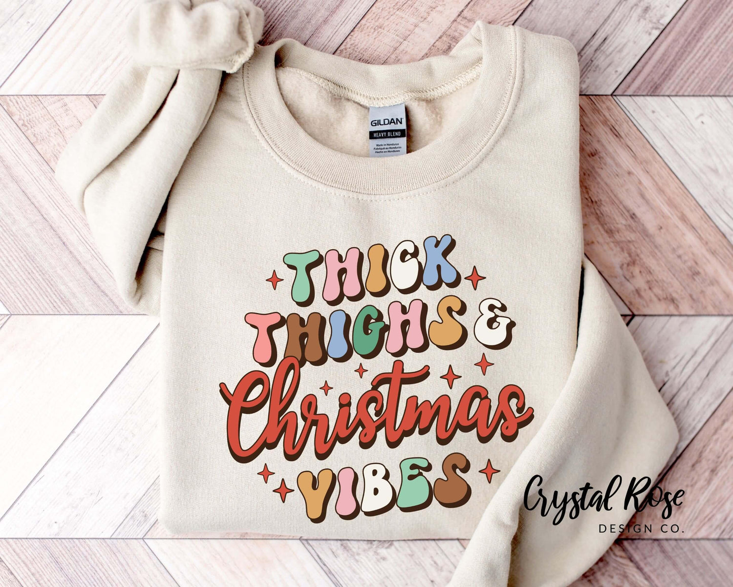 Retro Thick Thighs and Christmas Vibes Christmas Crewneck Sweater - Crystal Rose Design Co.