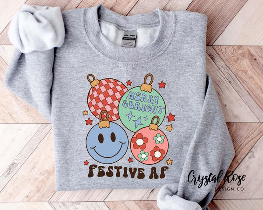 Retro Festive AF Christmas Crewneck Sweater