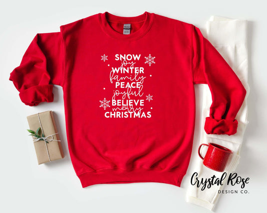 Snow Christmas Believe Christmas Crewneck Sweater - Crystal Rose Design Co.