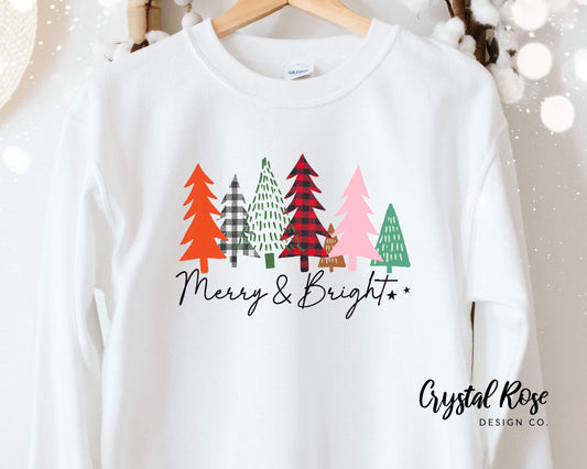Merry And Bright Trees Christmas Crewneck Sweater - Crystal Rose Design Co.