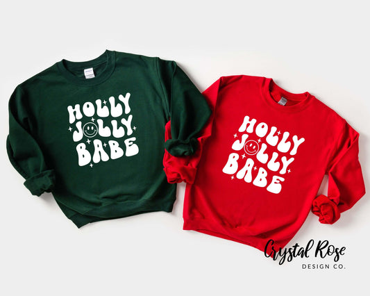 Retro Holly Jolly Babe Christmas Crewneck Sweater