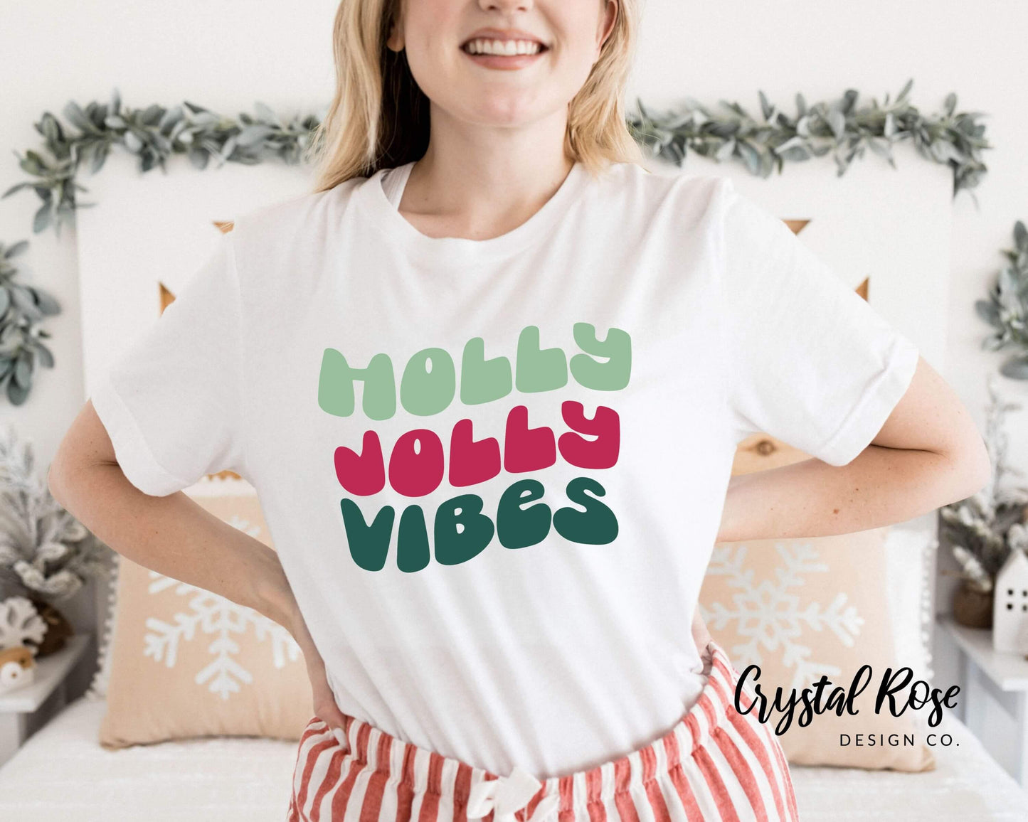 Retro Holly Jolly Vibes Christmas Shirt Short Sleeve Tee - Crystal Rose Design Co.
