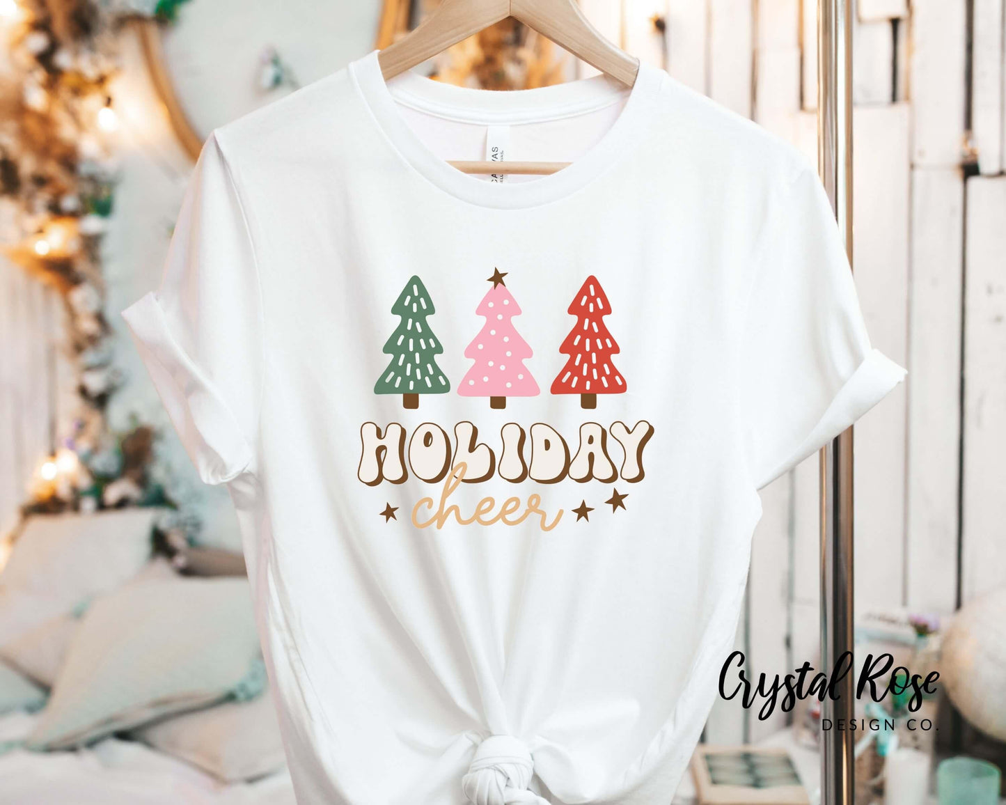 Retro Holiday Cheer Trees Christmas Shirt Short Sleeve Tee