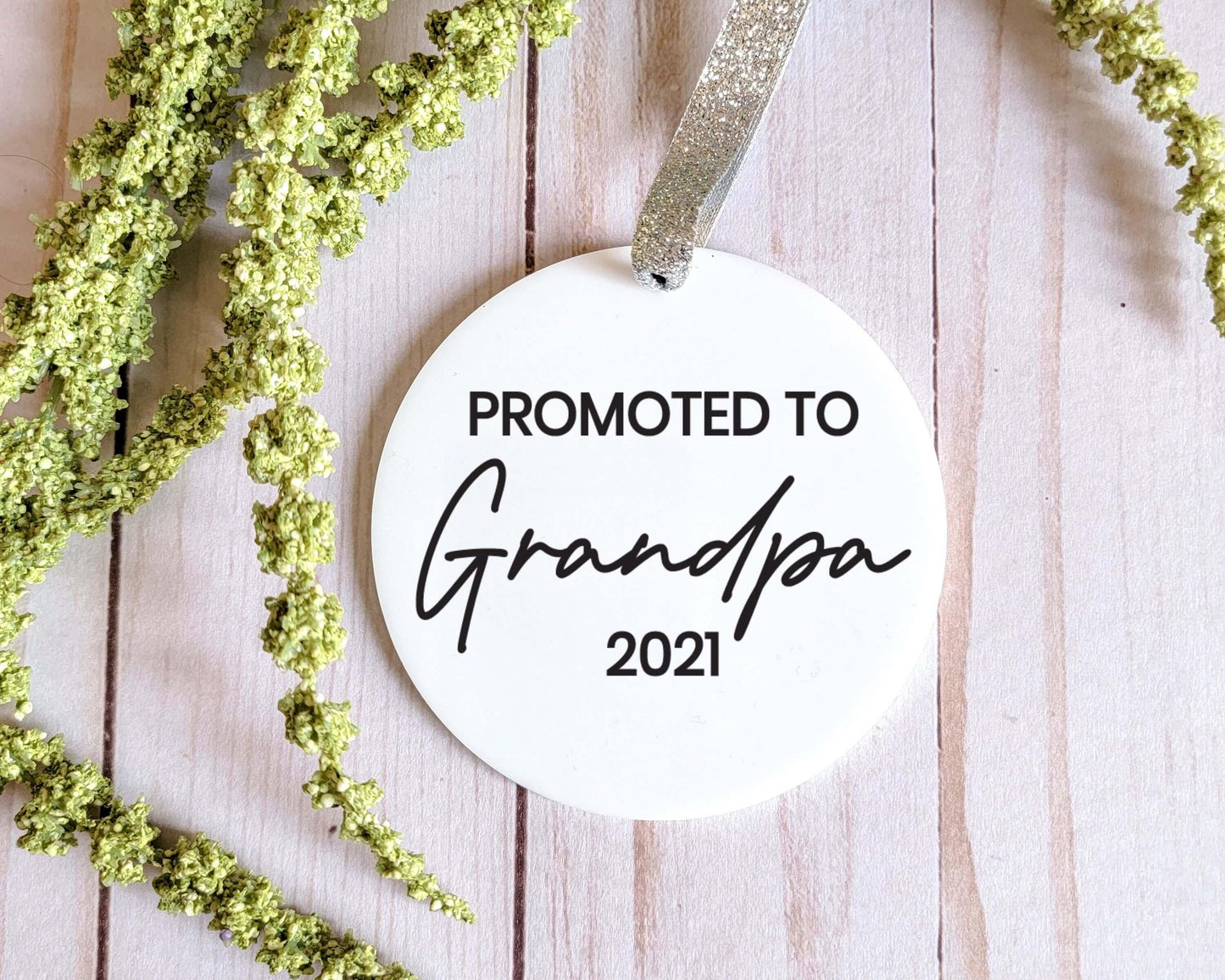 Promoted to Grandpa Personalized First Christmas White Acrylic Ornament