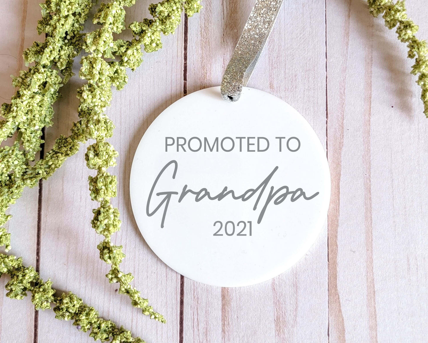 Promoted to Grandpa Personalized First Christmas White Acrylic Ornament