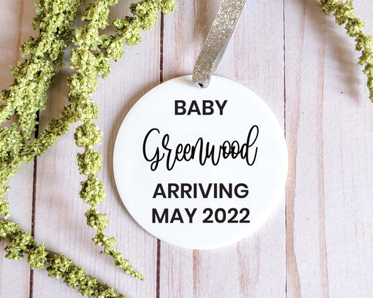 Modern Personalized Baby Announcement White Acrylic Ornament - Crystal Rose Design Co.
