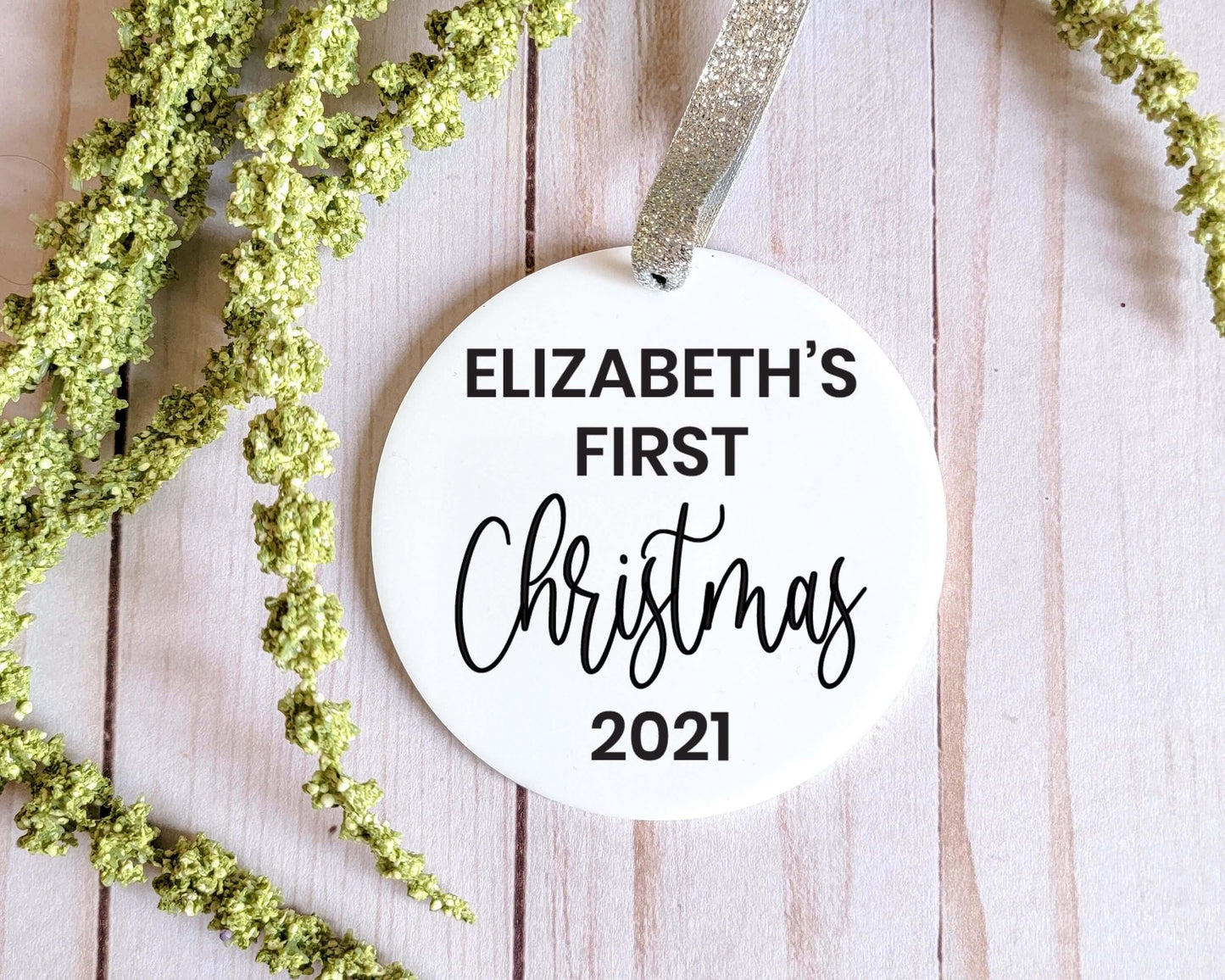 Modern Personalized First Christmas White Acrylic Ornament