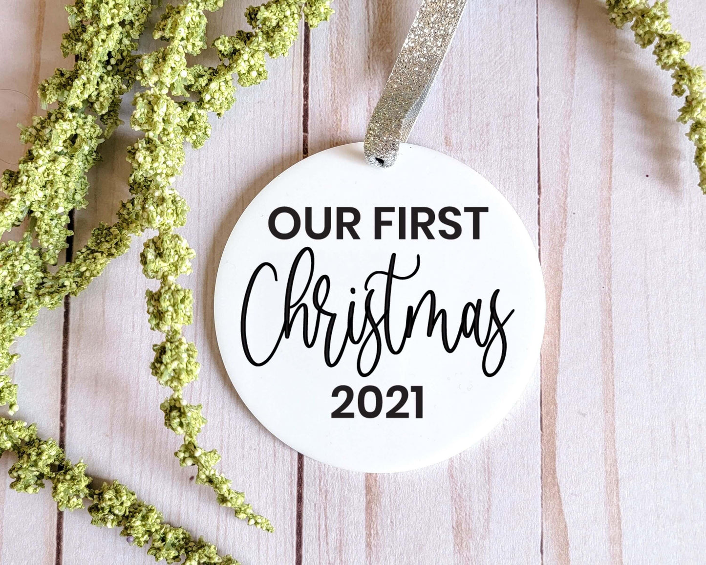 Modern Our First Christmas White Acrylic Ornament