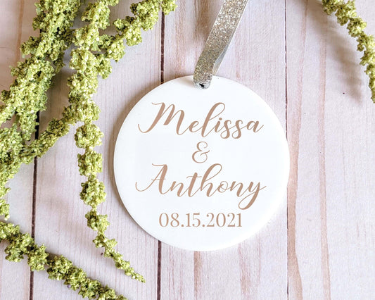 Personalized Wedding Date White Acrylic Ornament - Crystal Rose Design Co.