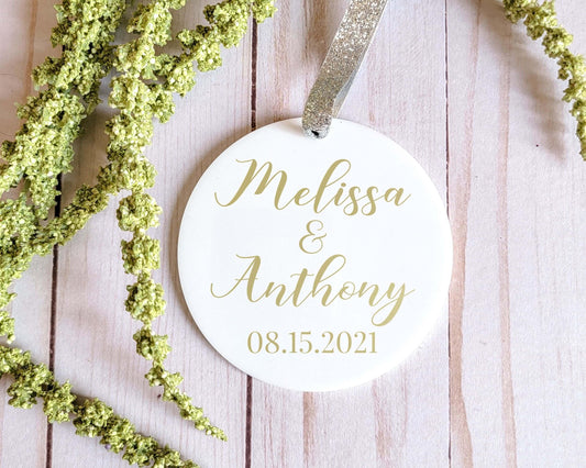 Personalized Wedding Date White Acrylic Ornament - Crystal Rose Design Co.