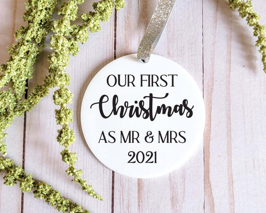 Our First Christmas Mr and Mrs 2022 White Acrylic Ornament