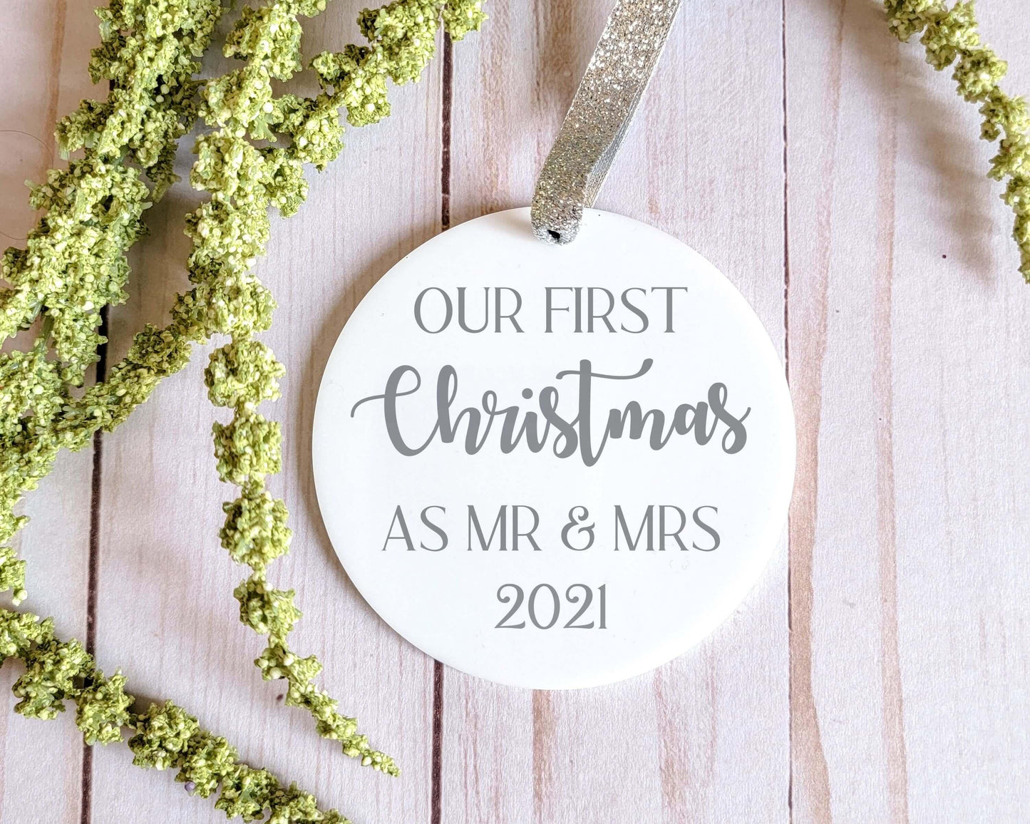 Our First Christmas Mr and Mrs 2022 White Acrylic Ornament - Crystal Rose Design Co.