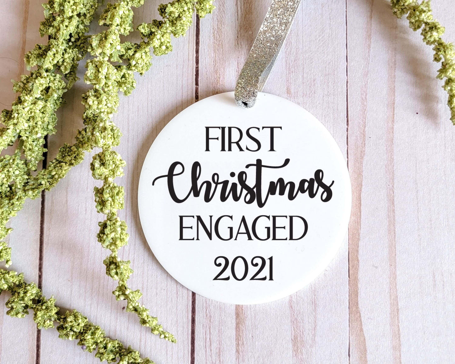 First Christmas Engaged 2022 White Acrylic Ornament - Crystal Rose Design Co.