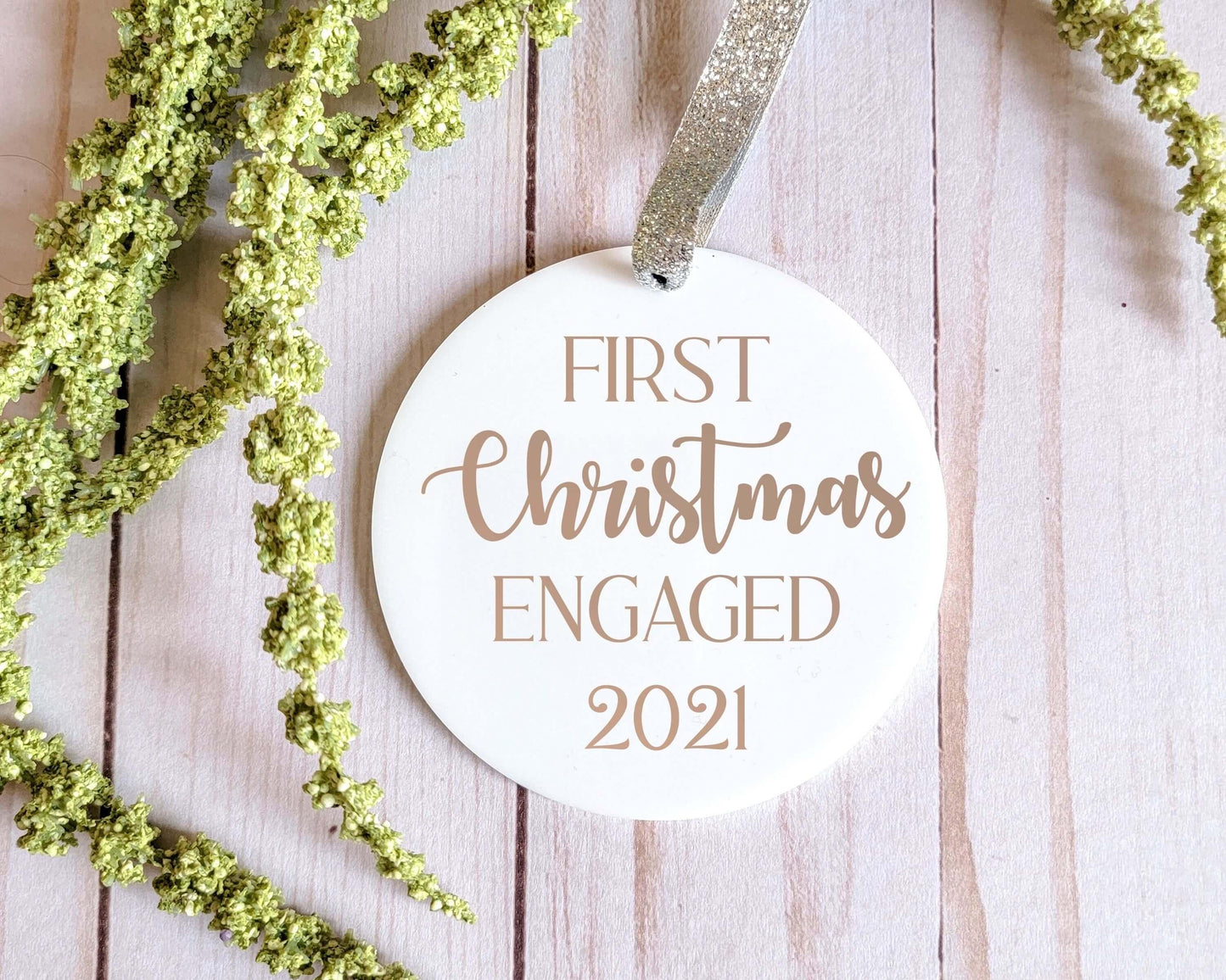 First Christmas Engaged 2022 White Acrylic Ornament - Crystal Rose Design Co.