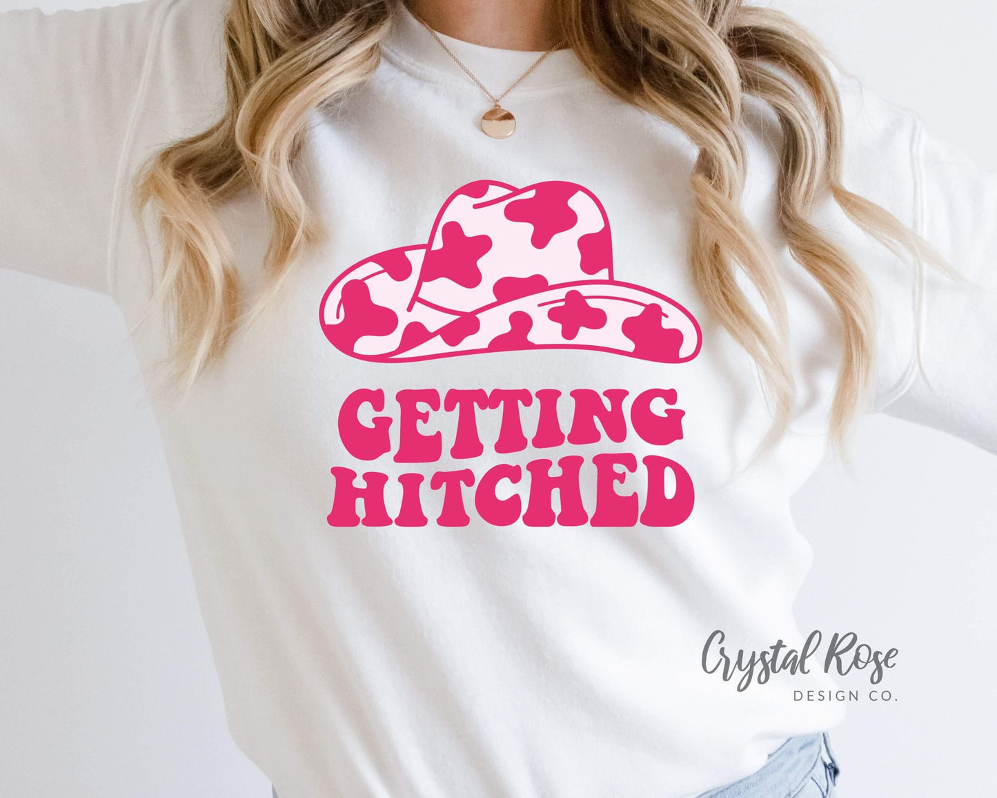 Getting Hitched Bride Cowgirl Hat Crewneck Sweatshirt - Crystal Rose Design Co.
