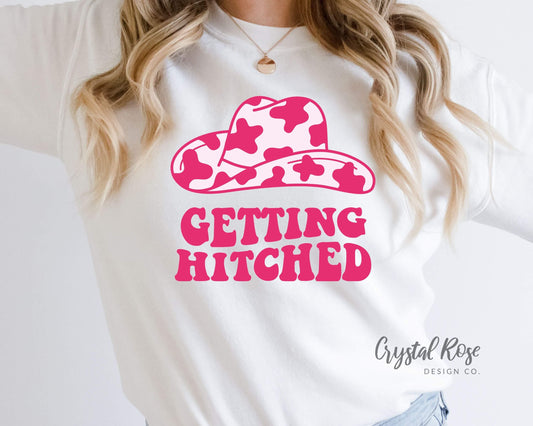 Getting Hitched Bride Cowgirl Hat Crewneck Sweatshirt