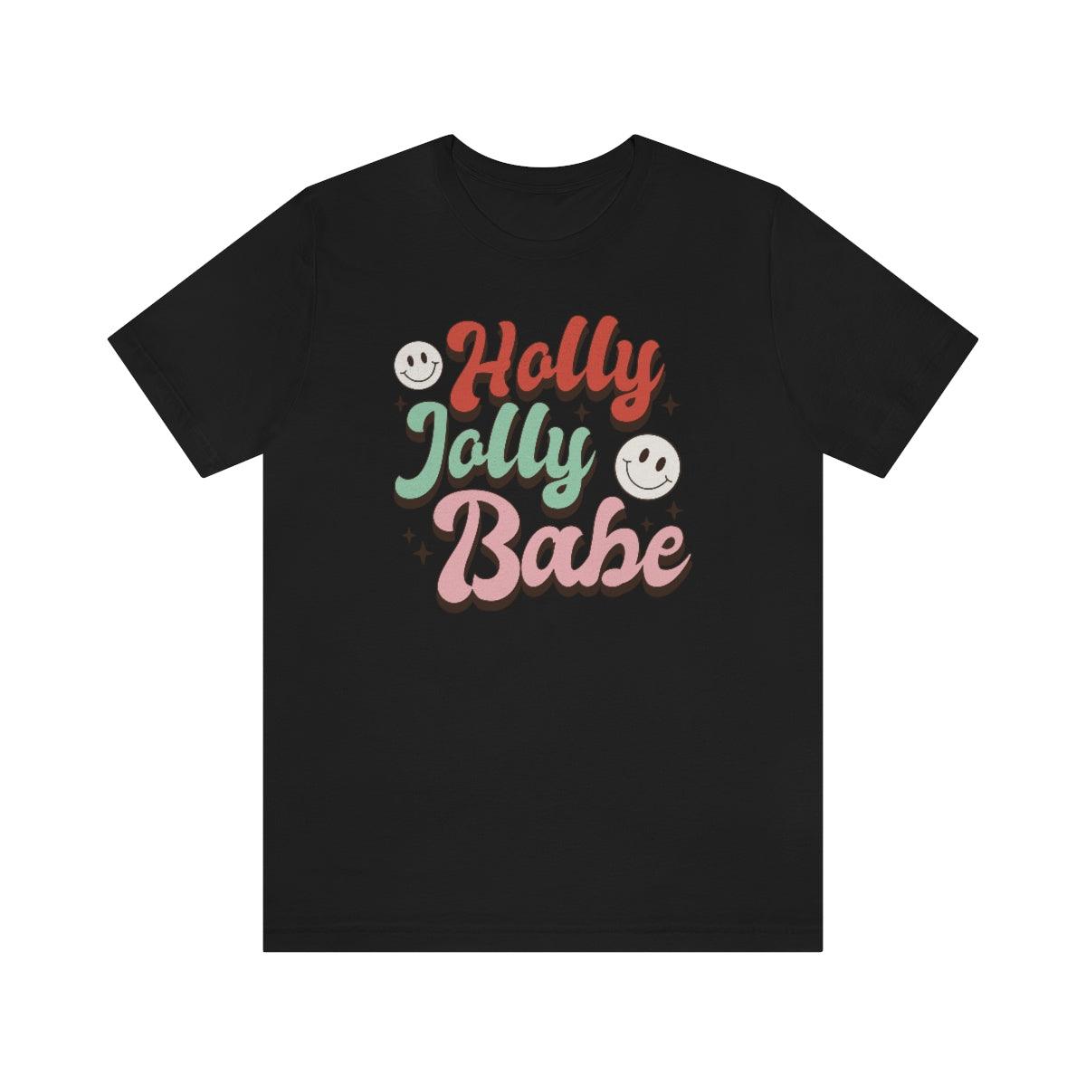 Retro Holly Jolly Babe Christmas Shirt Short Sleeve Tee