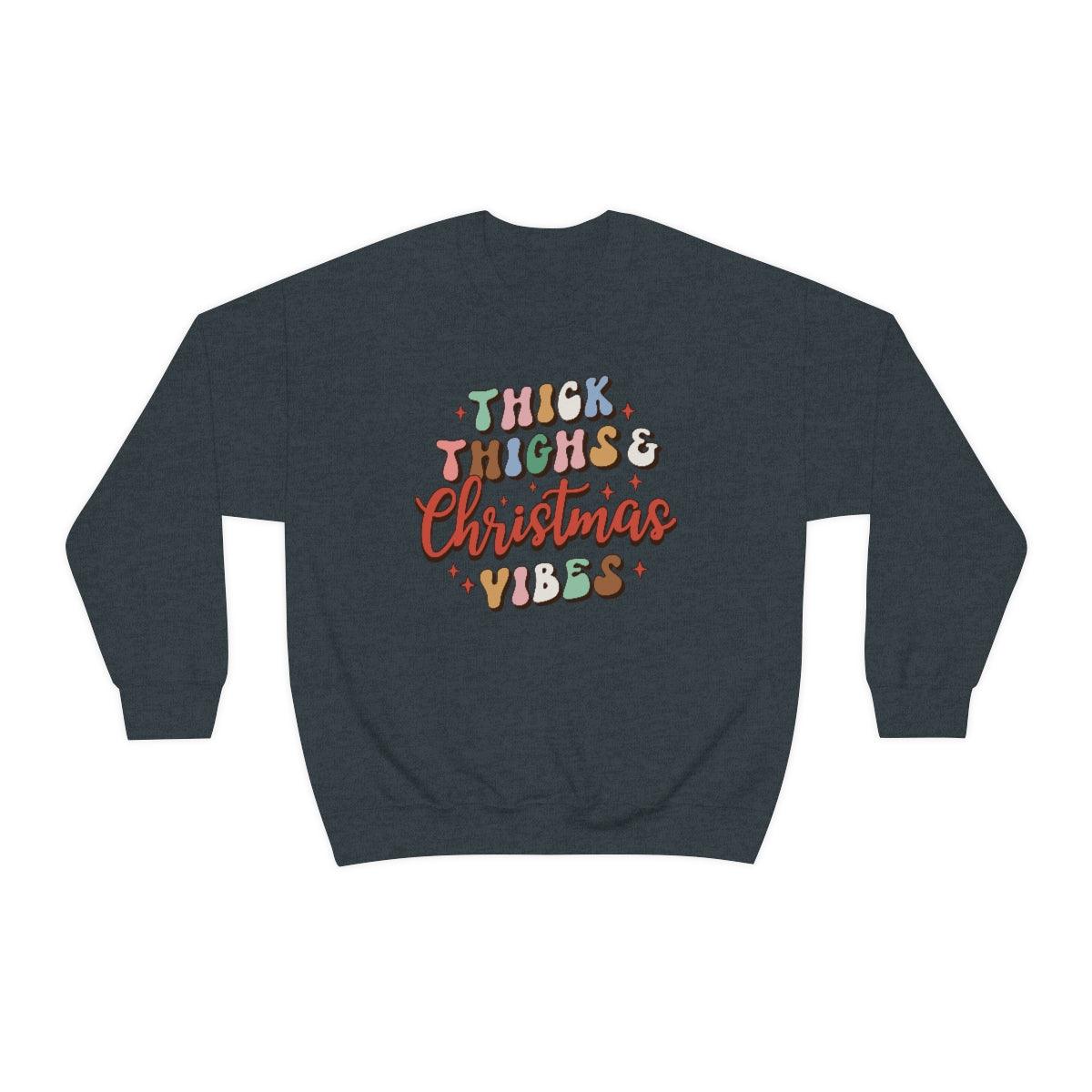 Retro Thick Thighs and Christmas Vibes Christmas Crewneck Sweater