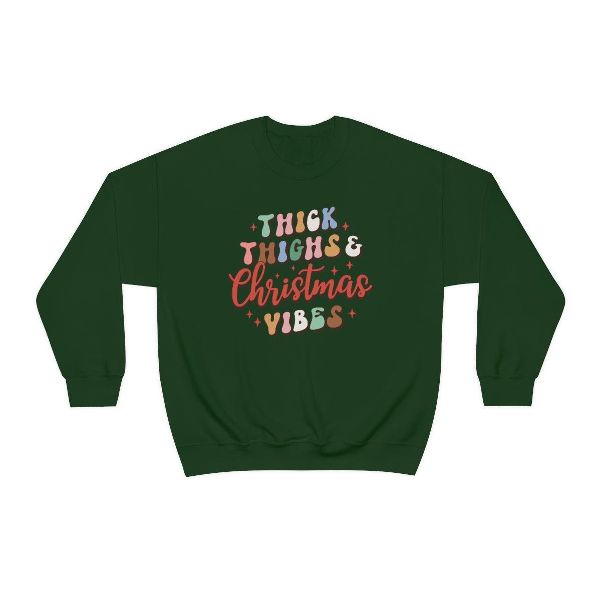 Retro Thick Thighs and Christmas Vibes Christmas Crewneck Sweater - Crystal Rose Design Co.